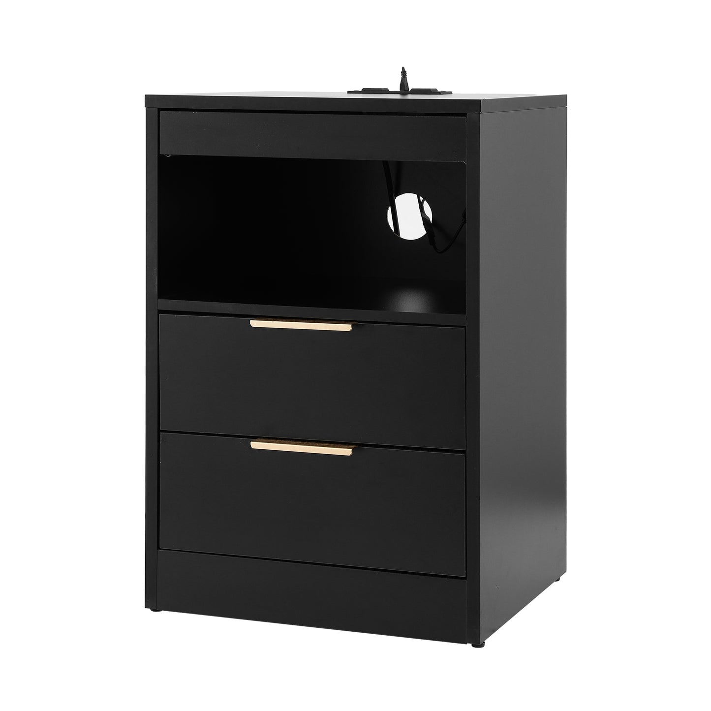 Artiss Bedside Table LED Nightstand Charging Station 2 Drawers - Black