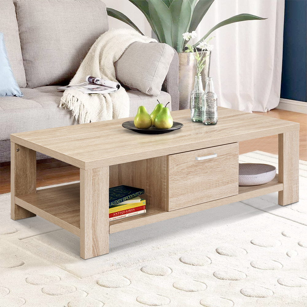 Artiss Coffee Table 1 Drawer Oak Maxi-6