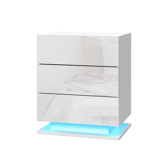 Artiss 2x Bedside Table LED 3 Drawers - MORI White-1