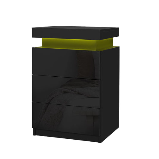 Artiss 2X Bedside Table LED 3 Drawers - COLEY Black-1