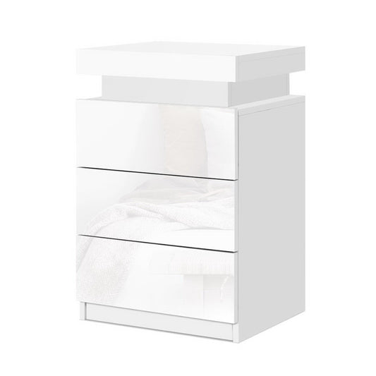 Artiss 2X Bedside Table LED 3 Drawers - COLEY White-1