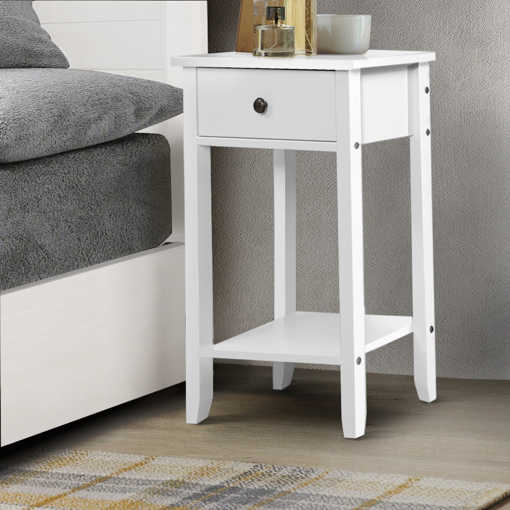 Artiss Bedside Table 1 Drawer with Shelf - BOWIE White-7