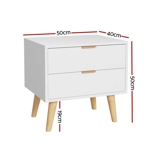 Artiss Bedside Table 2 Drawers - White-1