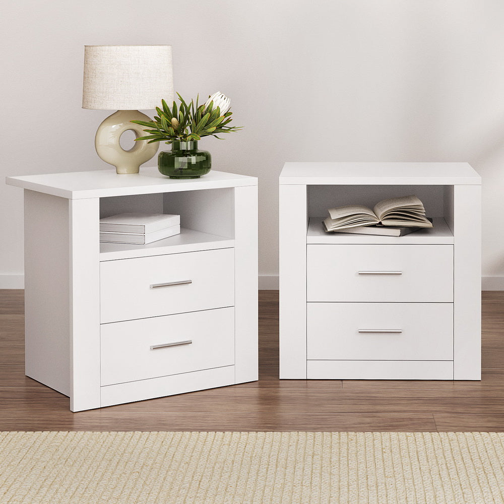 Artiss 2 X Bedside Table 2 Drawers with Shelf - TARA White-7