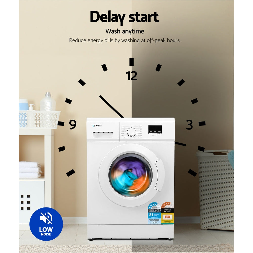 Devanti 8kg Front Load Washing Machine Quick Wash 24h Delay Start Automatic-5
