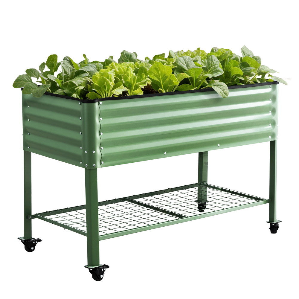 Green Fingers Elevated Raised Garden Bed Kit Mobile w/ Locking Wheels & Storage Shelf 100KG Max Load 115x60x81cm | Galvanized Steel, Portable Green Organizer for Seniors, Patio, Balcony, Vegetables-8