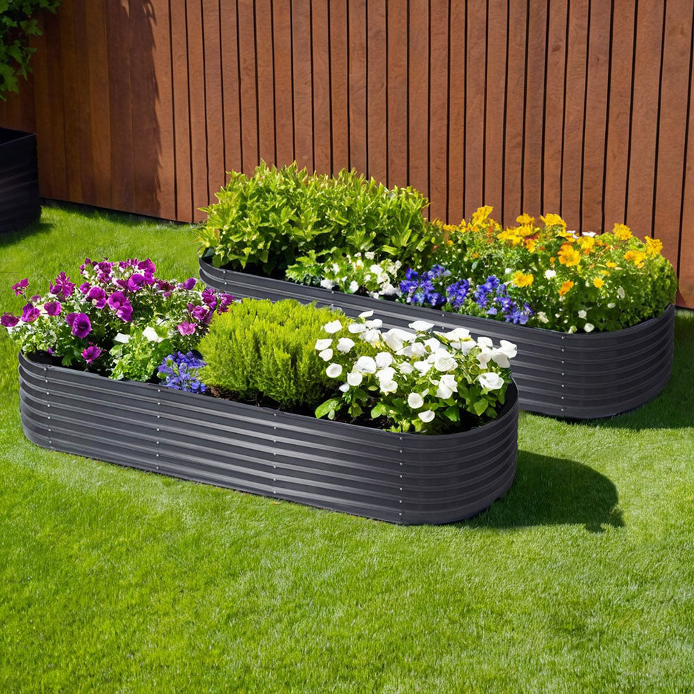 2x Raised Green Fingers Garden Bed 240X80X42cm Oval Planter Box Container Galvanised-6