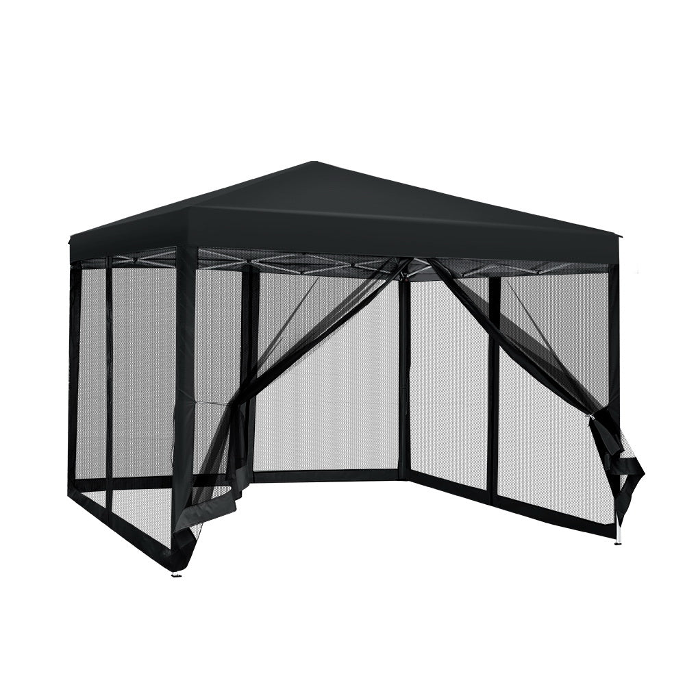Instahut Gazebo Pop Up Marquee 3x3m Wedding Party Outdoor Camping Tent Canopy Shade Mesh Wall Black-7