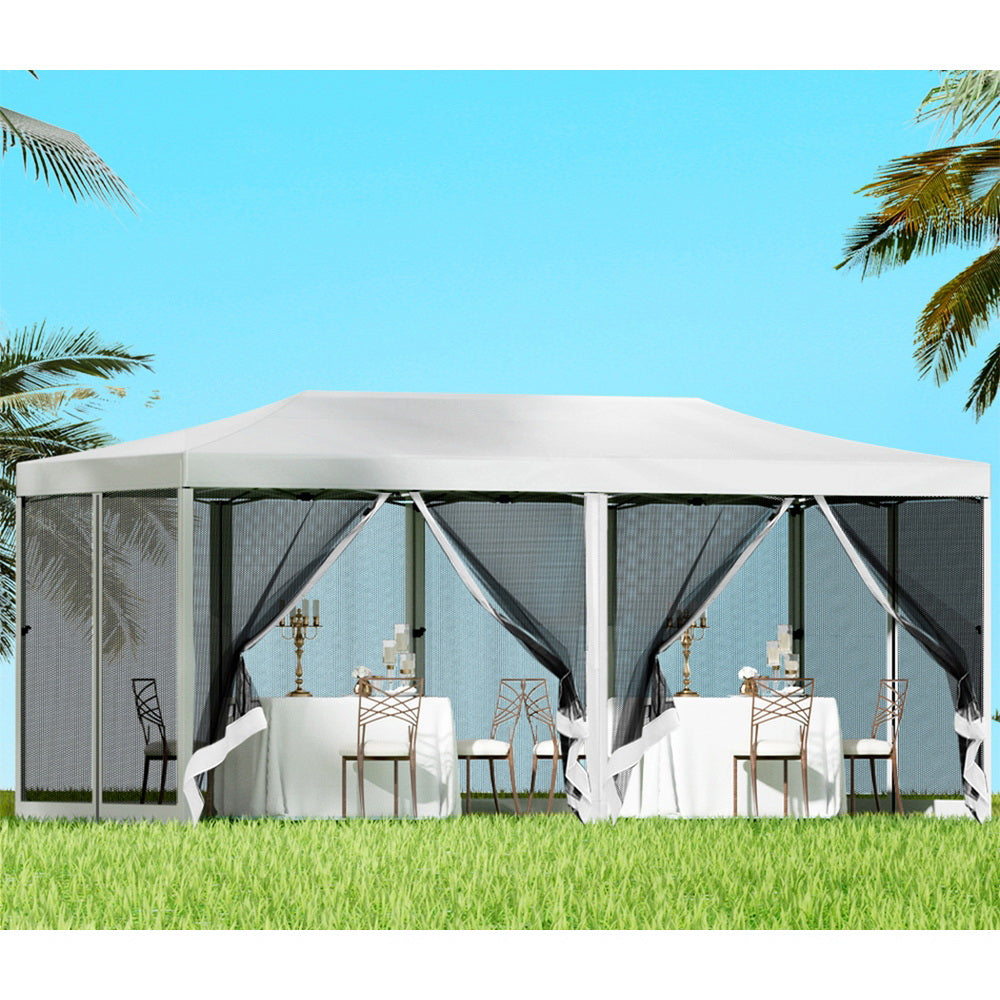 Instahut Gazebo Pop Up Marquee 3x6m Wedding Party Outdoor Camping Tent Canopy Shade Mesh Wall White-6