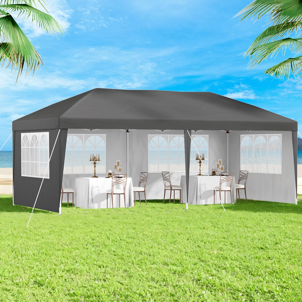 Instahut Gazebo 3x6m Pop Up Marquee Wedding Party Outdoor Camping Canopy Grey-6