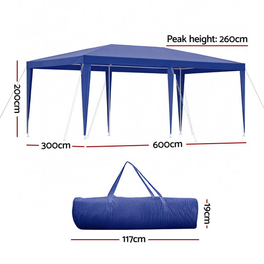 Instahut Gazebo 3x6m Wedding Party Marquee Tent Outdoor Event Camping Canopy Shade Blue