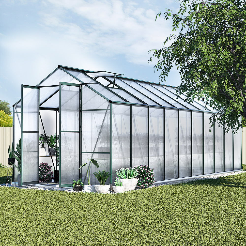Greenfingers Greenhouse 6.3x2.44x2.1M Aluminium Polycarbonate Green House Garden Shed-6
