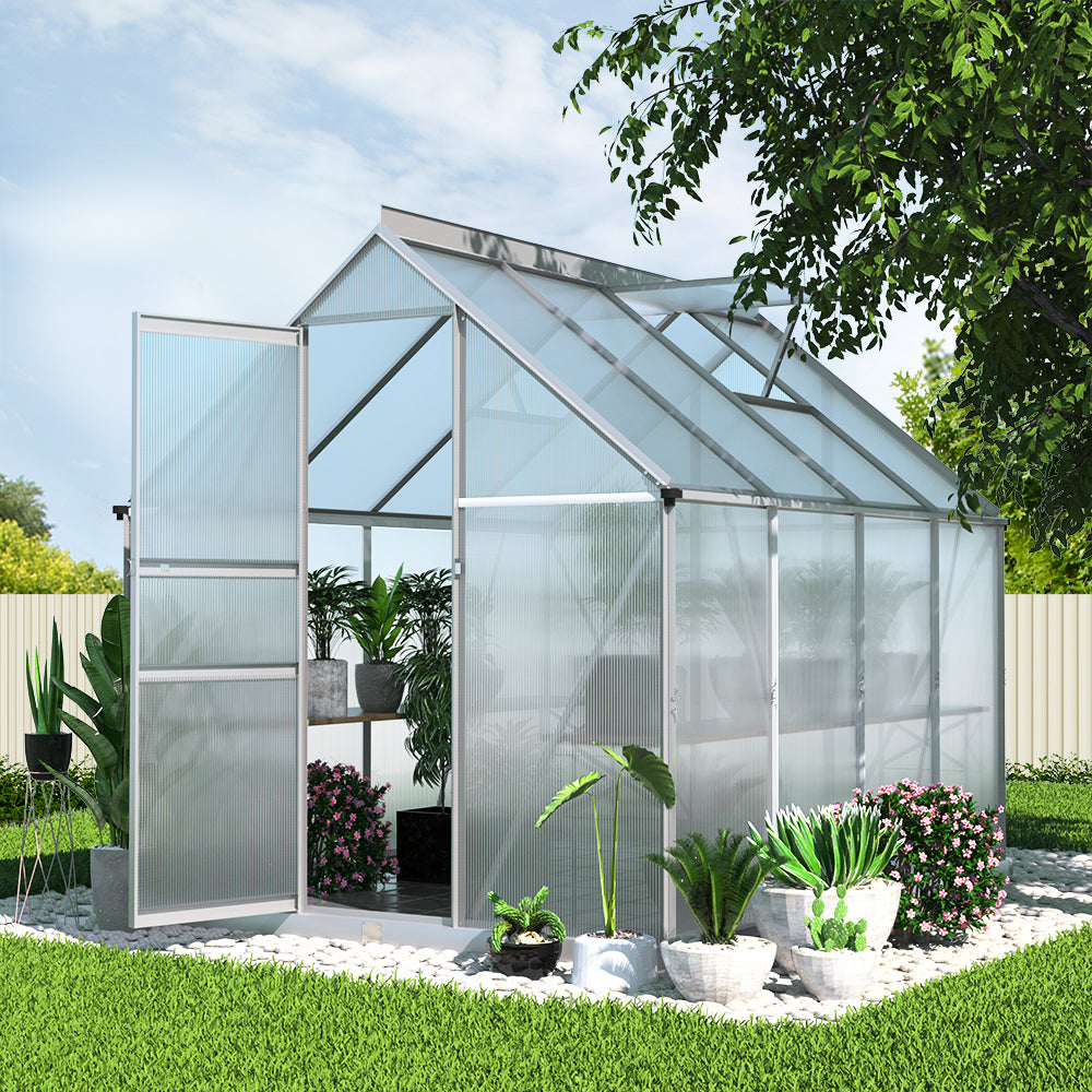 Greenfingers Greenhouse Aluminium Green House Polycarbonate Garden Shed 2.4x1.9M-7