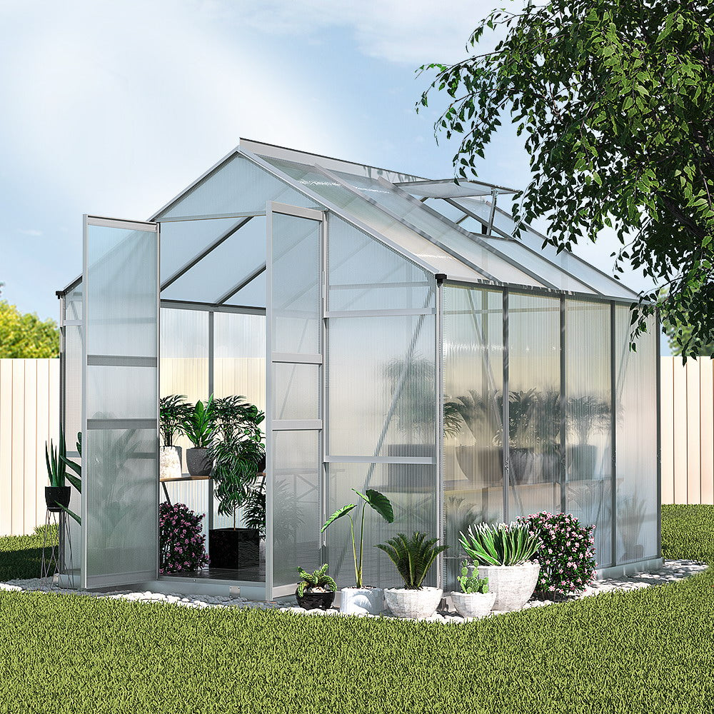Greenfingers Greenhouse 2.42x2.5x2.26M Aluminium Double Doors Green House Garden Shed-6