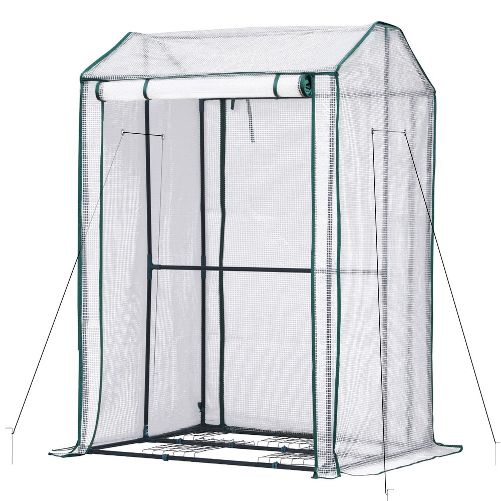 Green Fingers Mini Greenhouse PE Cover Green House Roll-Up Zippered Door 1.0x0.8x1.5M-6