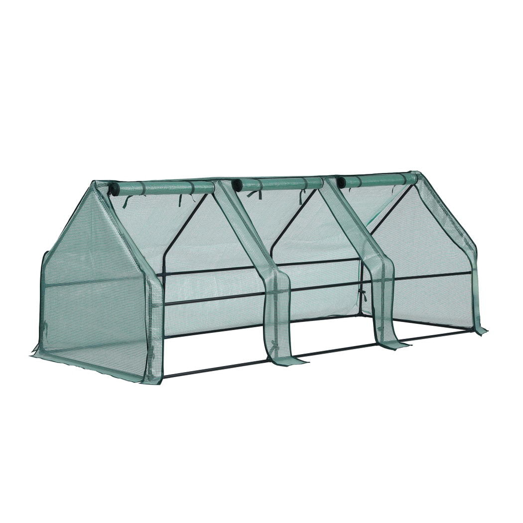 Green Fingers Mini Greenhouse 240x90x90cm Steel Frame PE Cover Outdoor Shelter-7
