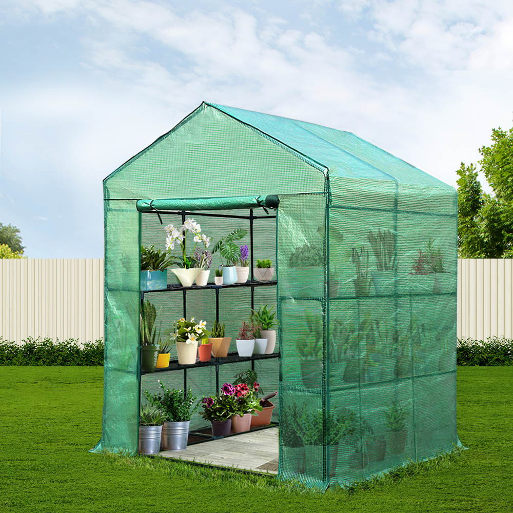 Green Fingers Greenhouse 1.4x1.55x2M Walk in Green House Tunnel Plant Garden Shed 8 Shelves-7