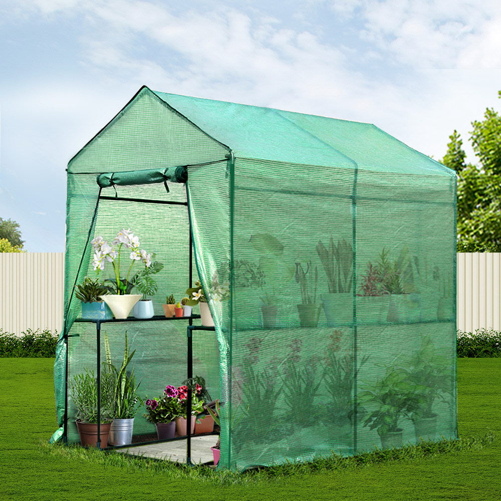 Green Fingers Greenhouse 1.2x1.9x1.9M Walk in Green House Tunnel Plant Garden Shed 4 Shelves-7