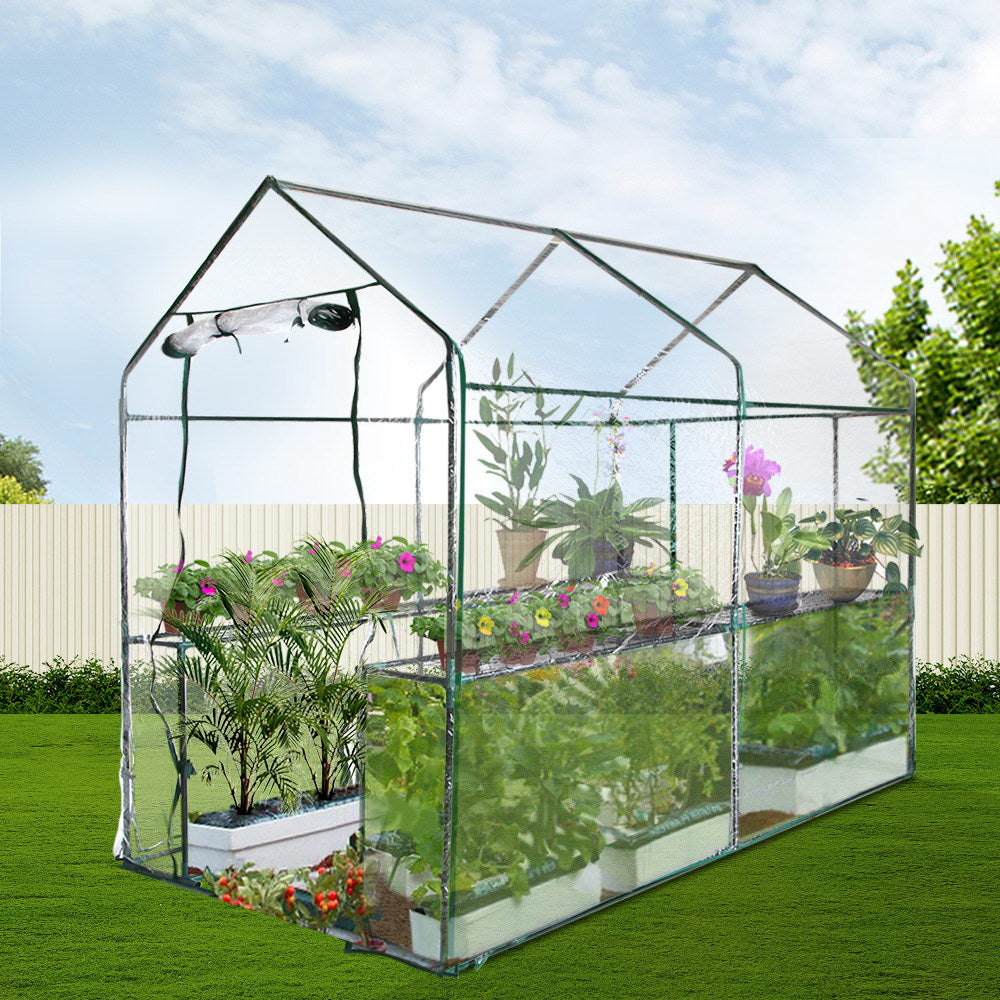 Greenfingers Greenhouse 1.2x1.9x1.9M Walk in Green House Tunnel Clear Garden Shed 4 Shelves-7