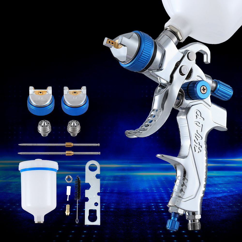 Giantz Spray Gun Paint Gun HVLP Gravity Feed 1.4mm 1.7mm 2.0mm Nozzles Included-6
