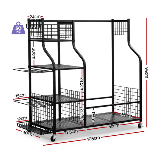 Everfit Golf Bag Storage Golf Storage Garage Organizer with Wheels Black-1