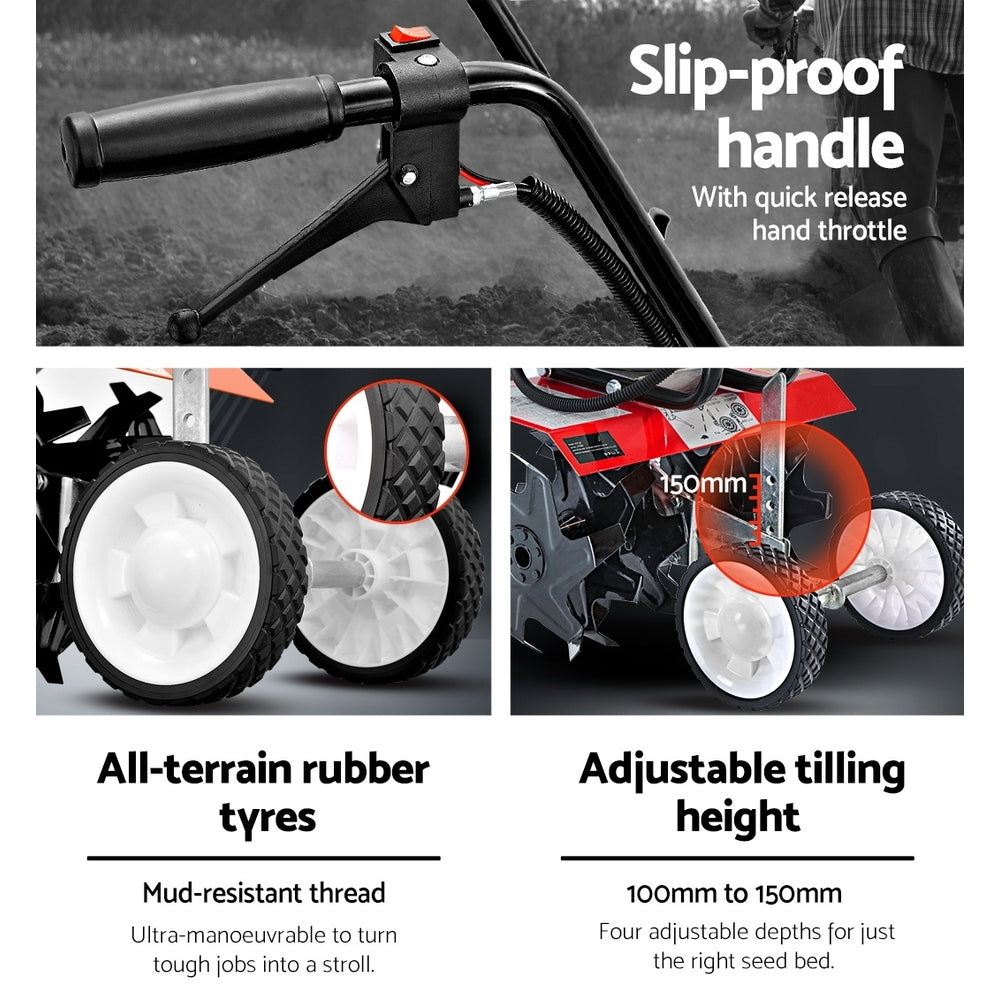 Giantz 72CC Tiller Garden Cultivator Rototiller 6 Blades Soil Plower Mini Rotary Hoe-5