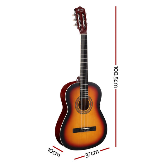 Alpha 39 Inch Classical Guitar Wooden Body Nylon String Beginner Gift Sunburst-1