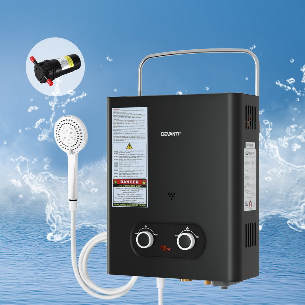 Devanti Portable Gas Water Heater LPG-powered System Black With Pump-7