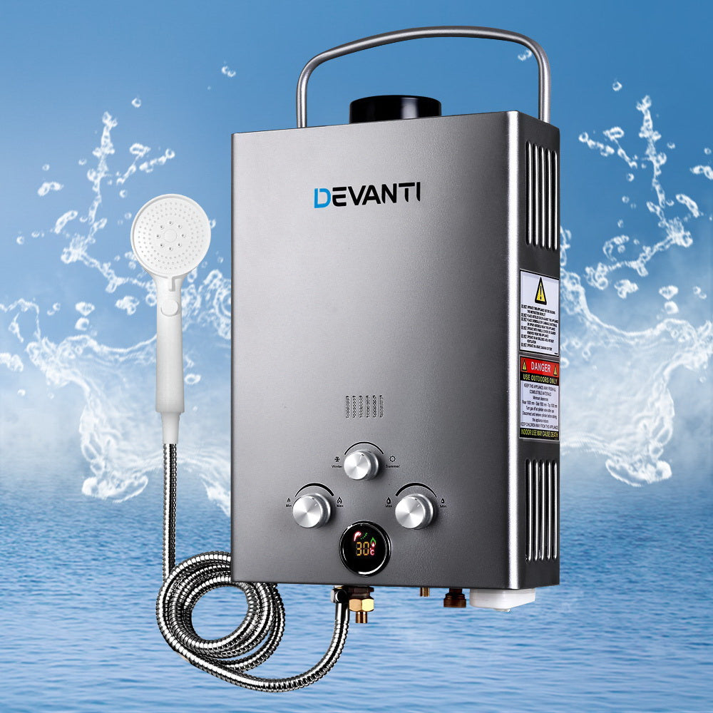 Devanti Portable Gas Water Heater 8L/Min With Pump LPG System Grey-6