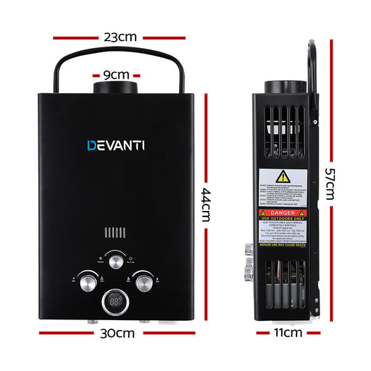 Devanti Portable Gas Water Heater 8L/Min LPG System Black-1