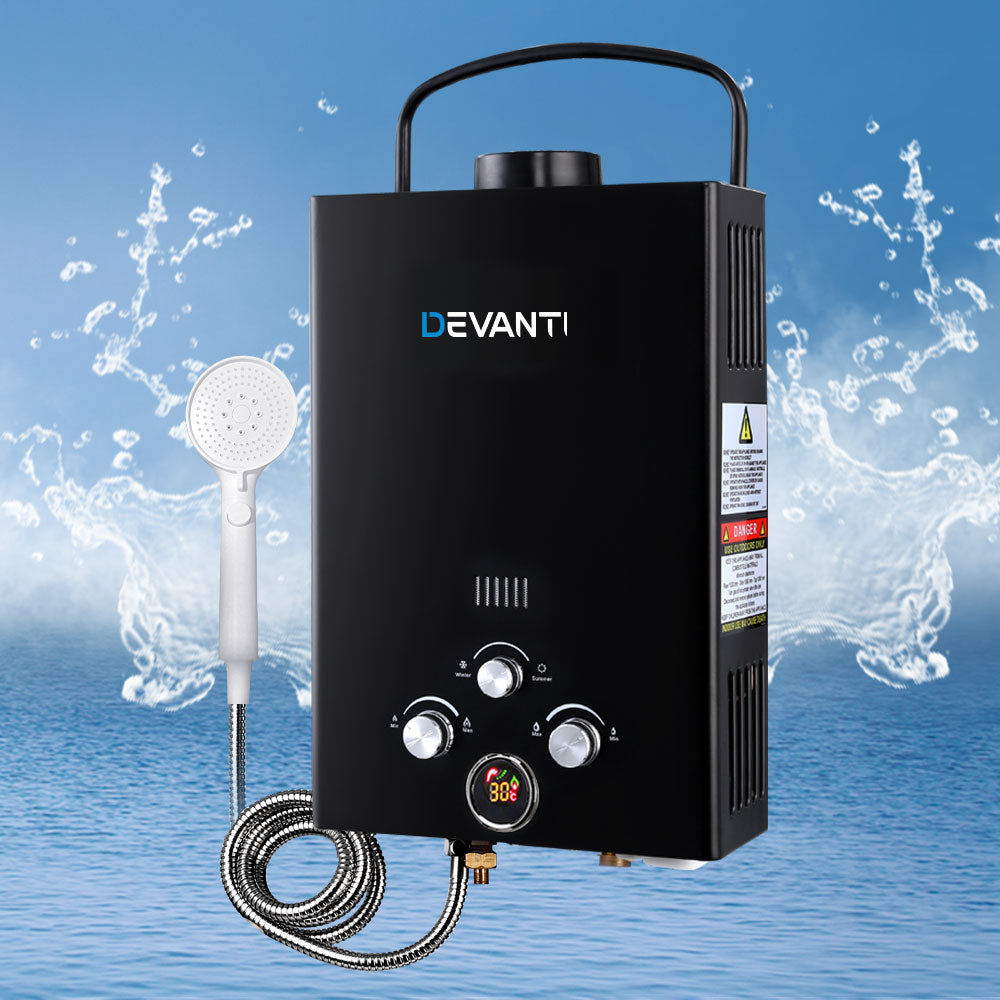 Devanti Portable Gas Water Heater 8L/Min With Pump LPG System Black-7