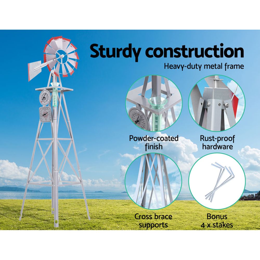 Garden Windmill 8FT 245cm Metal Ornaments Outdoor Decor Ornamental Wind Will-5