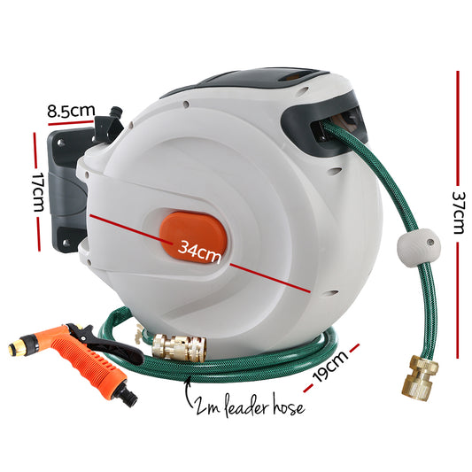Greenfingers Water Hose Reel 20M Retractable Garden Brass Spray Gun Auto Rewind-1