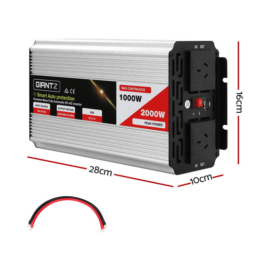 Giantz Power Inverter 1000W or 2000W Pure Sine Wave 12V-240V Camping Boat Caravan-1