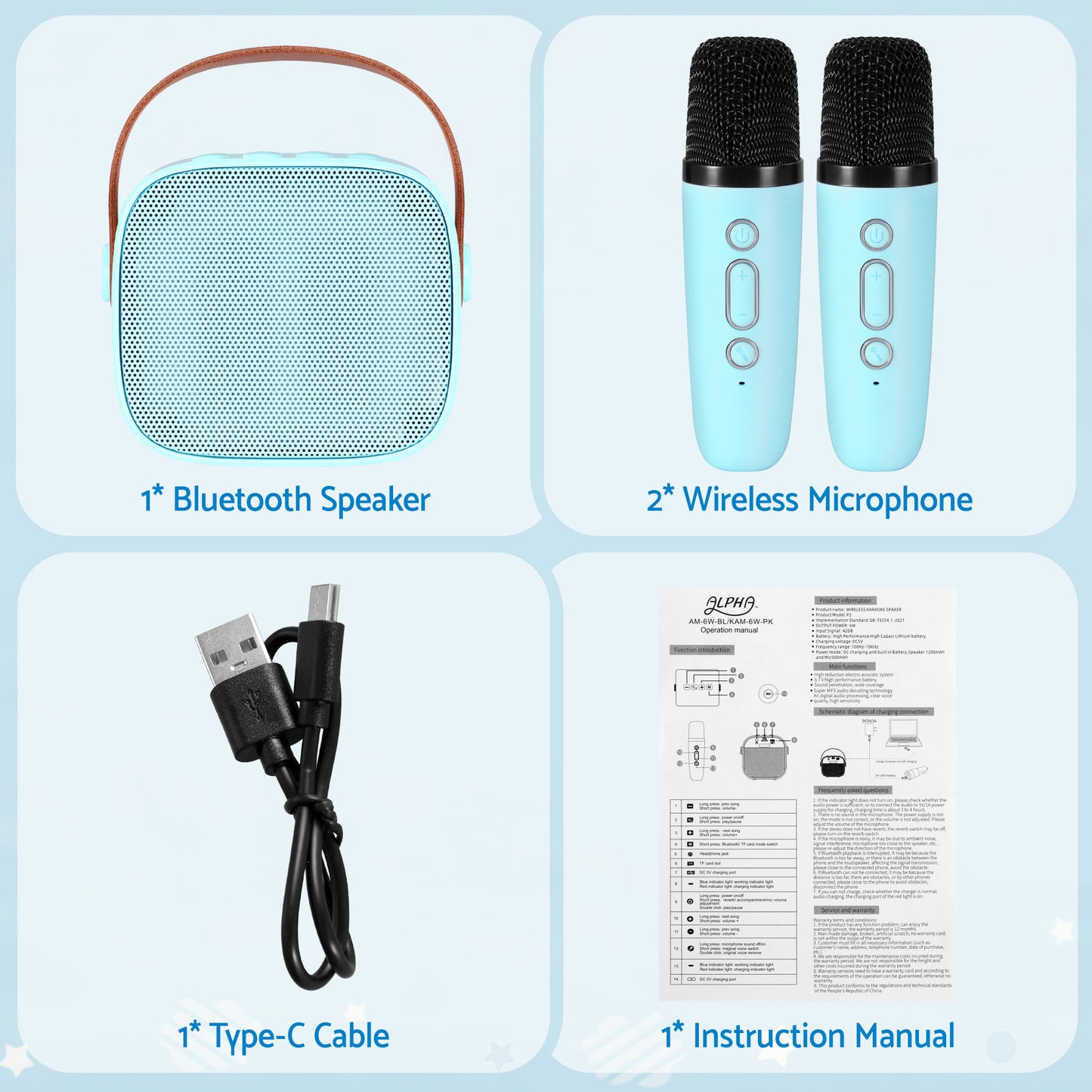Alpha Mini Portable Karaoke Machine for Adults Kids with 2 Wireless Microphones-9