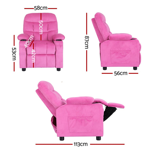 Keezi Kids Recliner Chair Pink Velvet Sofa Lounge Couch Children Charis Armchair-1