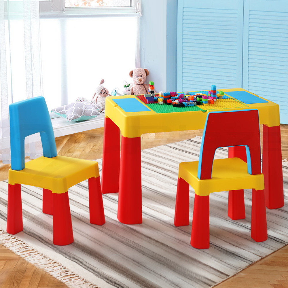 Keezi 3PCS Kids Table and Chairs Set Activity Toys Storage Box Desk Blocks-7