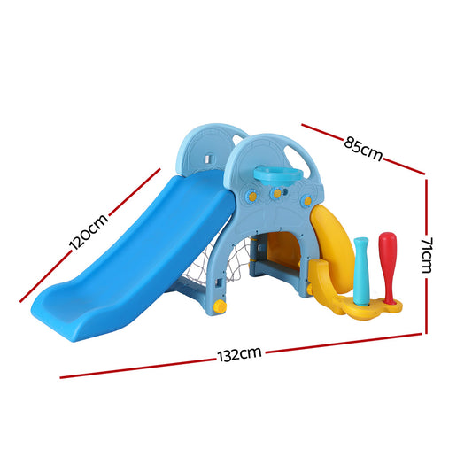Keezi Kids Slide Set Baseball Bat Basketball Hoop Outdoor Playground 120cm Blue-1