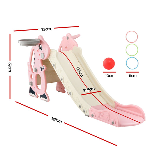 Keezi Kids Slide Set Basketball Hoop Outdoor Playground Toy Dragon 125cm Slide Pink-1