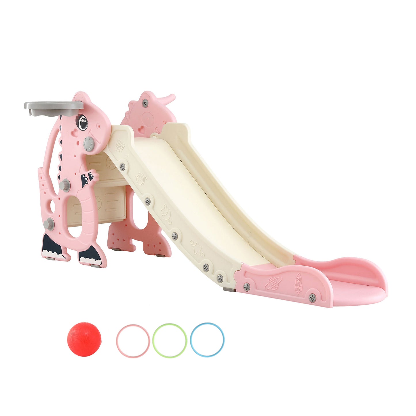 Keezi Kids Slide Set Basketball Hoop Outdoor Playground Toy Dragon 125cm Slide Pink-6