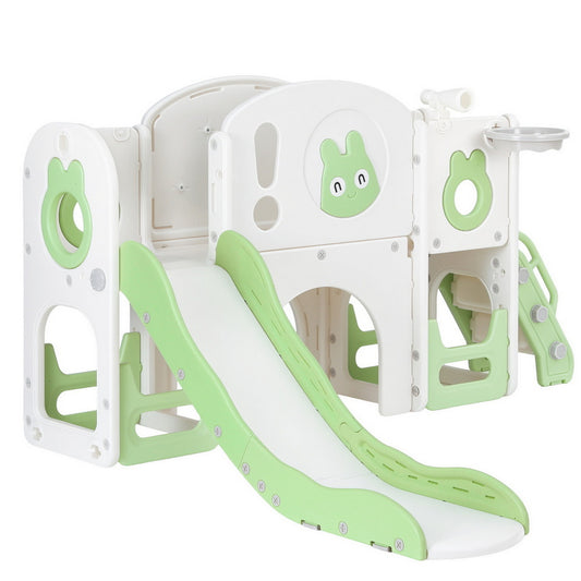 Keezi Kids Slide Swing Set Ball Hoop Rings Football Outdoor Toys Green-1