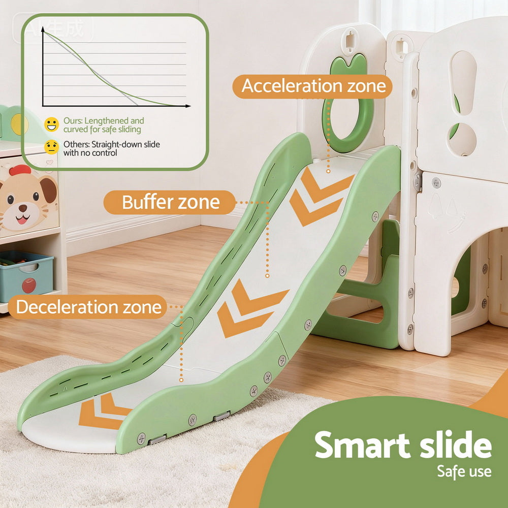 Keezi Kids Slide Swing Set Ball Hoop Rings Football Outdoor Toys Green-8