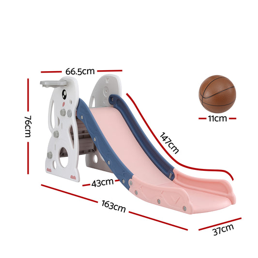 Keezi Kids Slide Set Basketball Hoop Ring Outdoor Playground Toy Rabbit 147cm-1