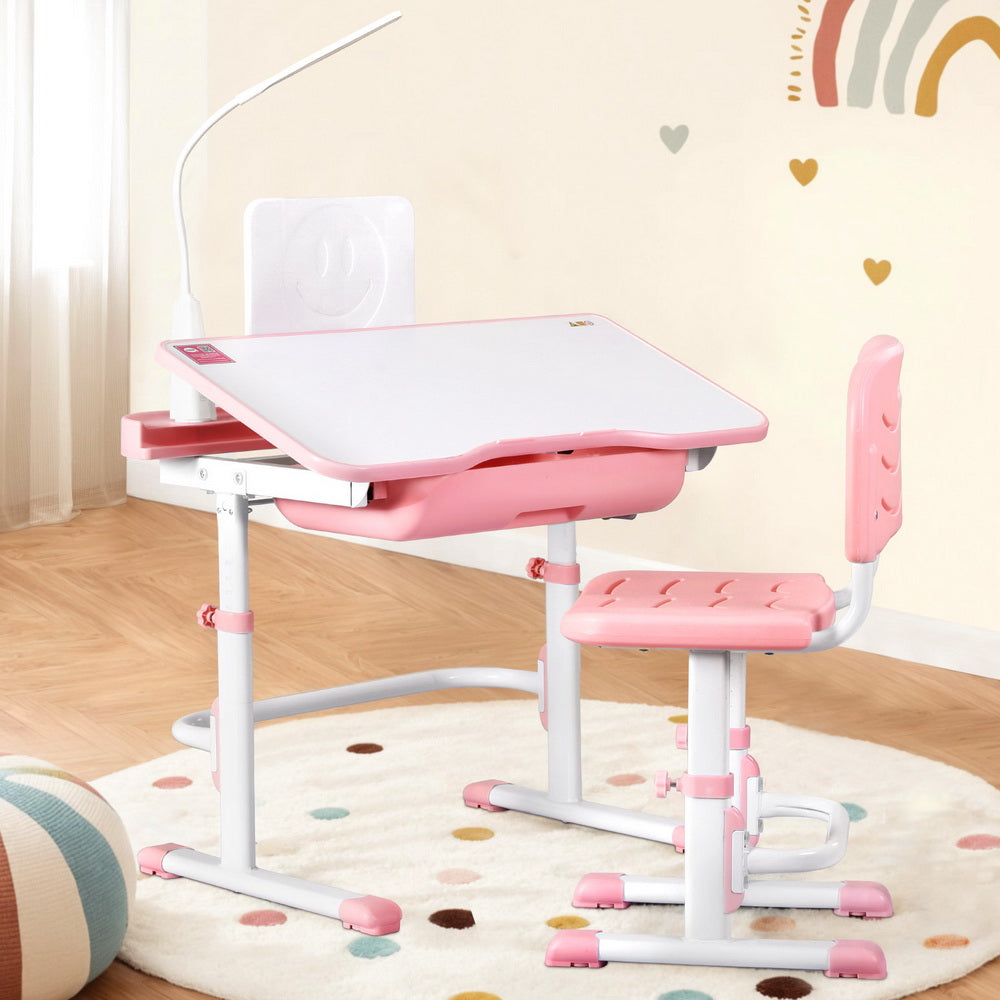 Keezi Kids Table and Chair Set Adjustable Study Desk w/ LED Lamp Reading Pink-6