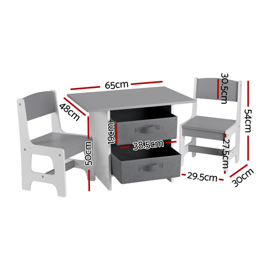 Keezi Kids Table and 2 Chairs Set Wooden Activity Table wit 2 Storage Drawers, Toddler Table and Chair Set for Children Drawing, Reading, Crafts, Eating, Grey-1