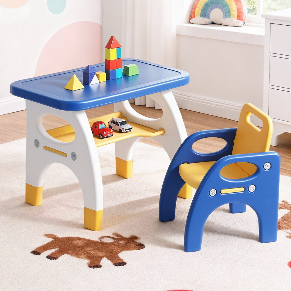 Keezi Kids Table and Chair Set HDPE Toddler Activity Play Set Blue/Yellow-6