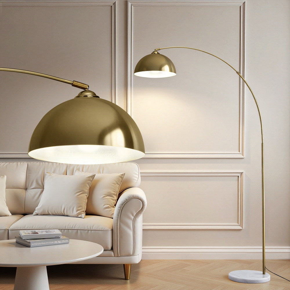 Artiss Modern Arched Floor Lamp Gold Brass Standing Heavy-Duty Marble Base for Living Room Bedroom-6