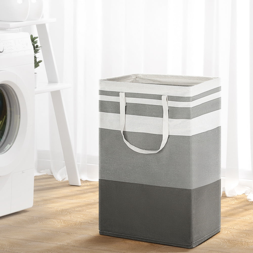 Artiss 2X Laundry Basket Hamper Foldable White Grey-6