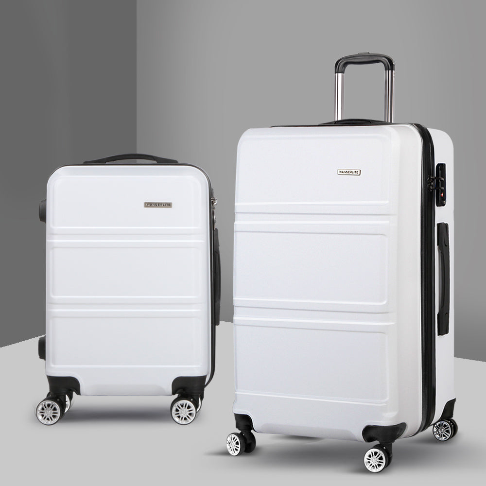 Wanderlite 2pc Luggage Trolley Set Suitcase Travel TSA Carry On Hard Case Lightweight White-7