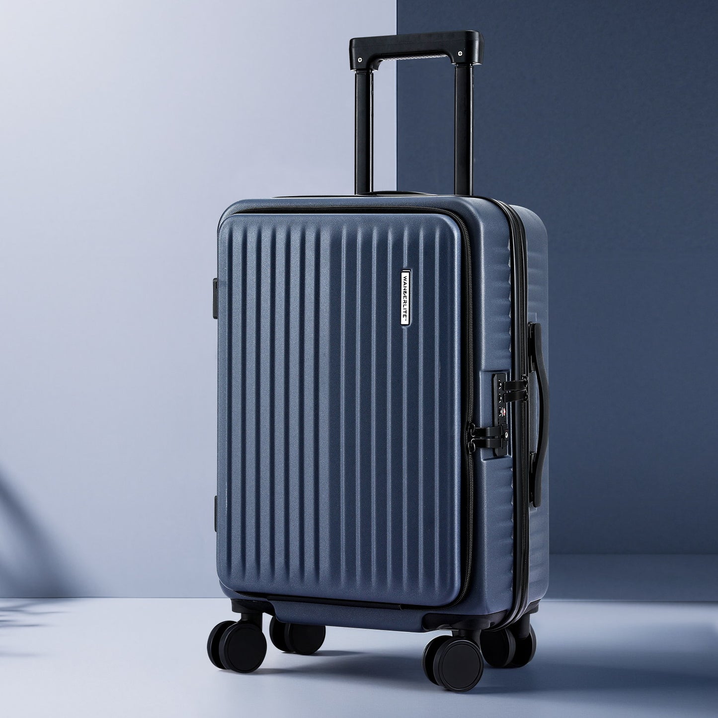 Wanderlite 20" Luggage Suitcase Front Pocket Travel Carry On Dual TSA Navy-6